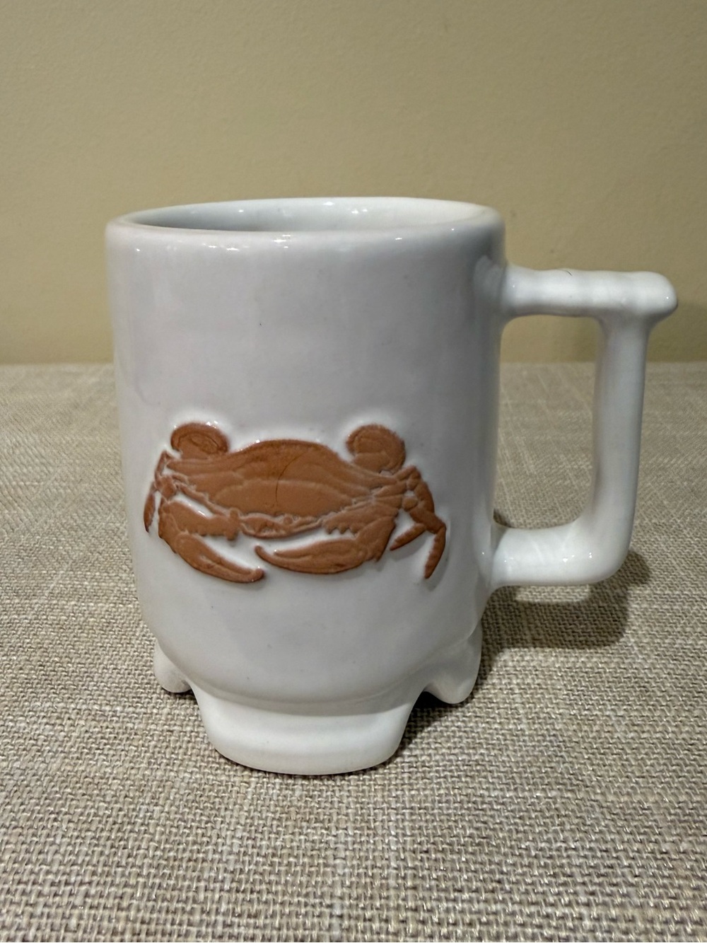 VTG Frankoma Pottery C1 Crab Mug White Sand Glaze Red Clay Footed Coffee Cup